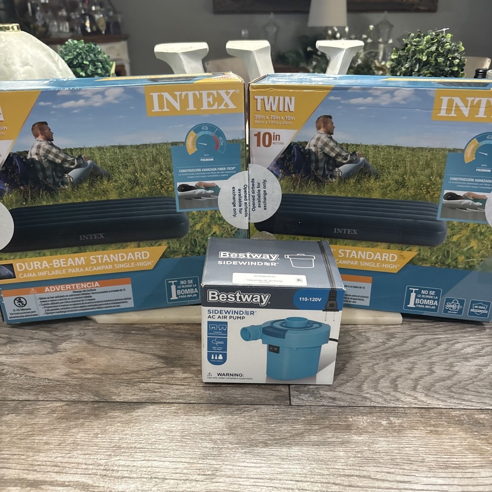 INTEX Twin Standard Durabeam Standard Airbed  Set Of 2 W Pump!